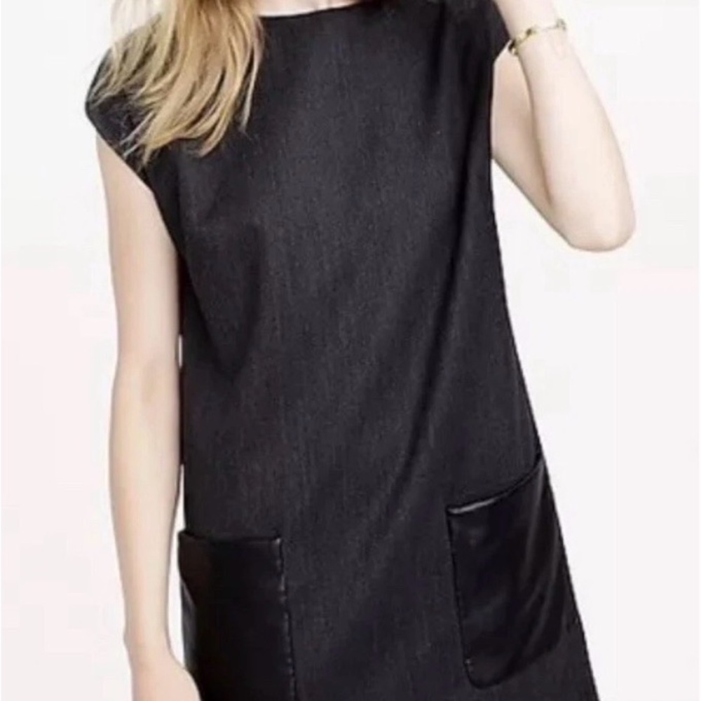 NWT J. Crew Black Mini Dress with Faux Leather Accents